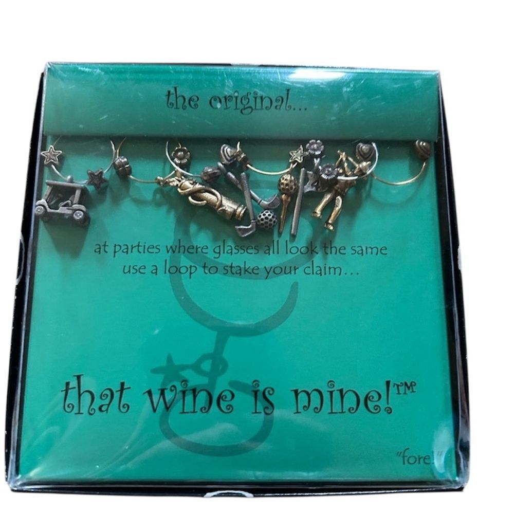 “That Wine is Mine” golf themed Wine  Glass Charms Set “